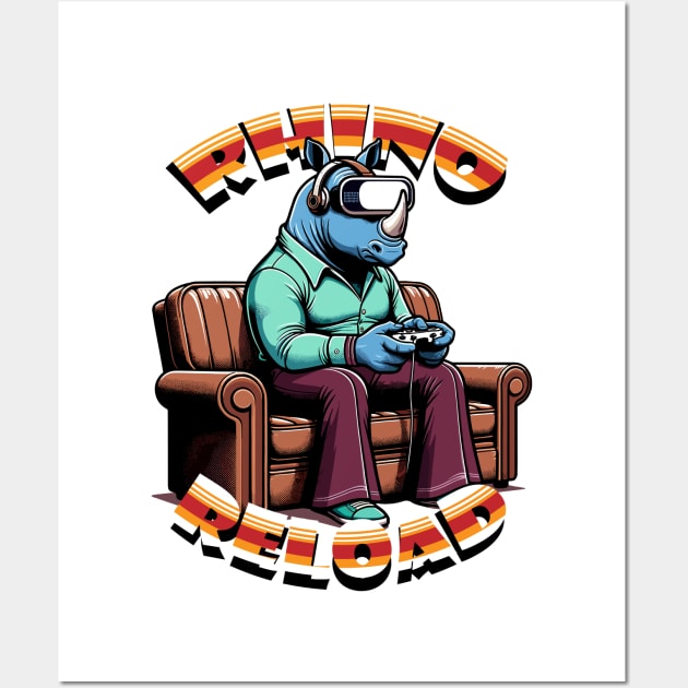 Rhino Reloaded - Vintage VR Gamer Chic Wall Art by TimeWarpWildlife